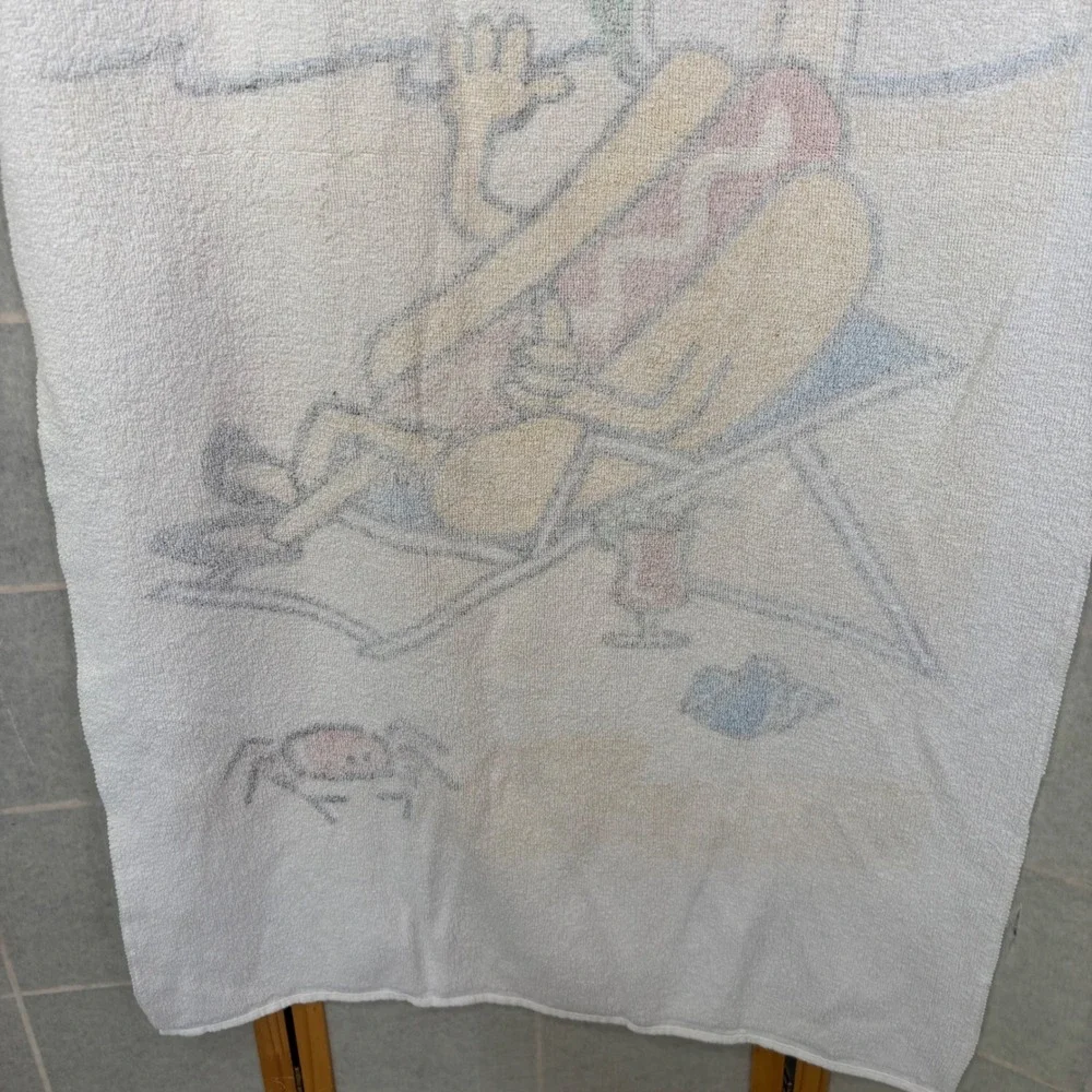 Vintage Professional Made in USA Hot Dog Beach Towel Retro Sun Sailboat‎ Crab